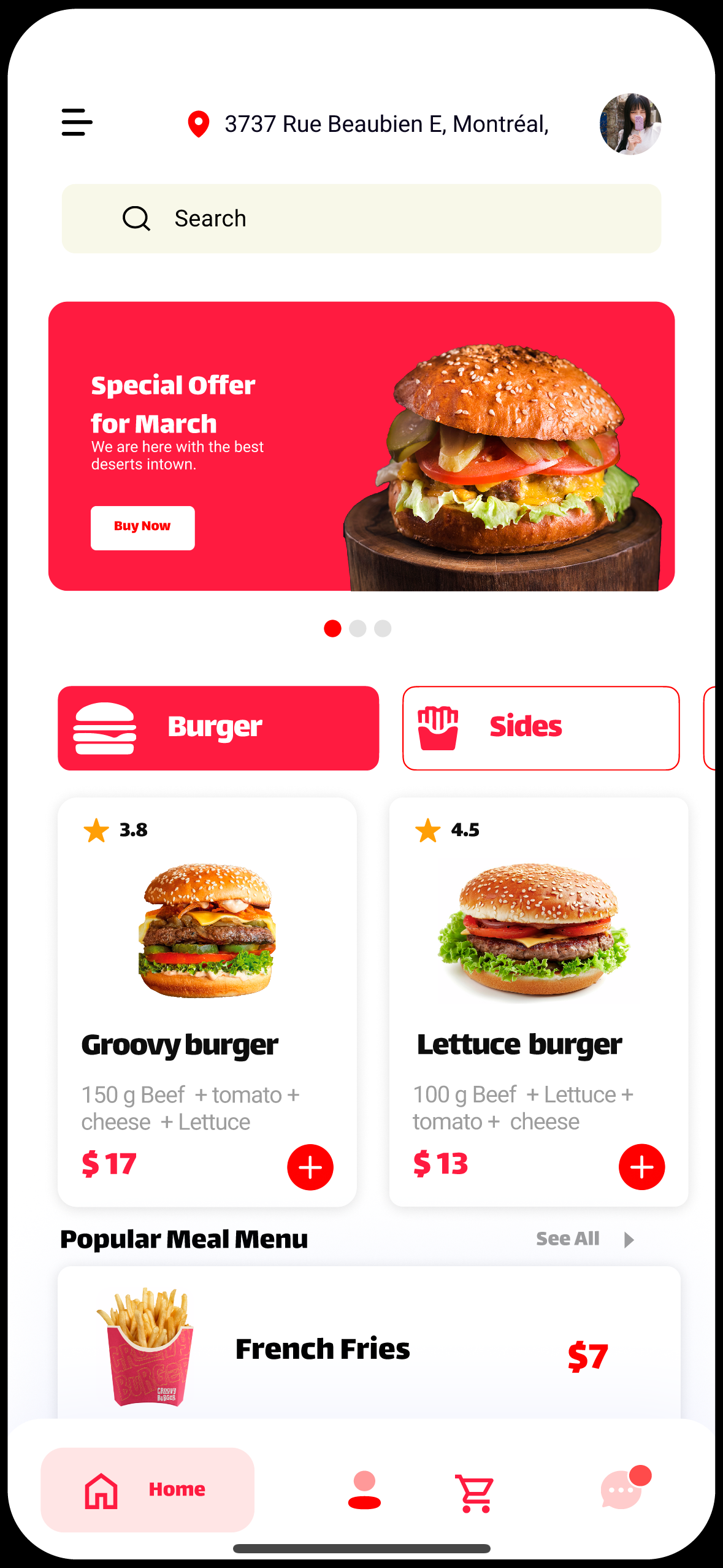 Groovy Burger mobile app home screen