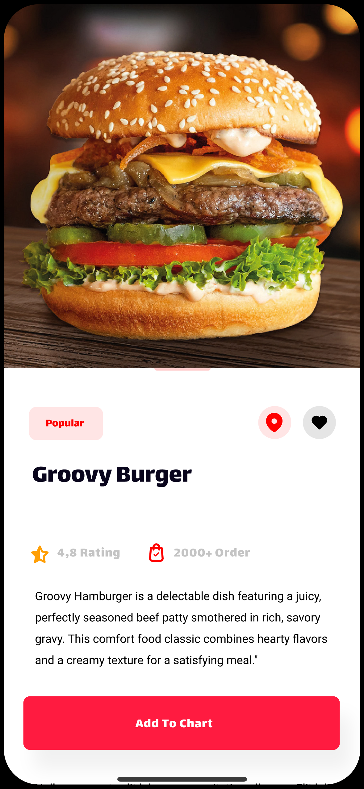 Groovy Burger mobile app product detail screen